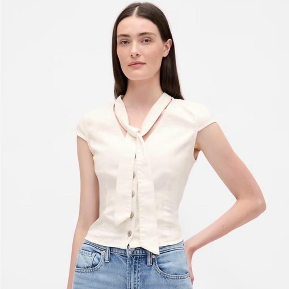 Elegant Front Tie Dark Wash Denim Women's Top
